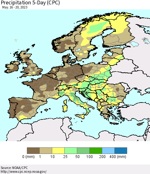 Europe Precipitation 5-Day (CPC) Thematic Map For 5/16/2023 - 5/20/2023