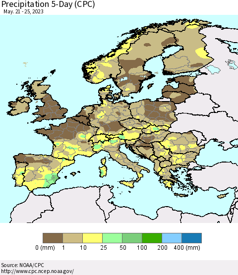Europe Precipitation 5-Day (CPC) Thematic Map For 5/21/2023 - 5/25/2023