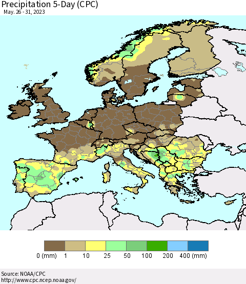 Europe Precipitation 5-Day (CPC) Thematic Map For 5/26/2023 - 5/31/2023