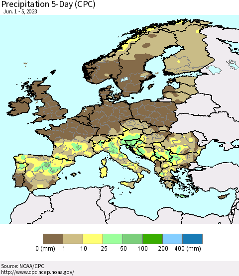Europe Precipitation 5-Day (CPC) Thematic Map For 6/1/2023 - 6/5/2023