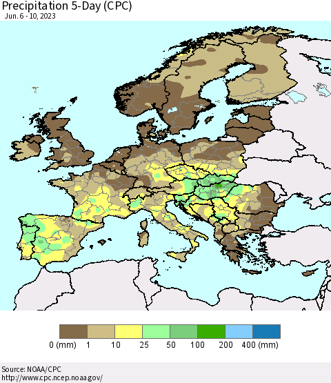 Europe Precipitation 5-Day (CPC) Thematic Map For 6/6/2023 - 6/10/2023