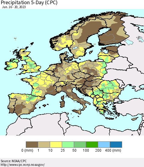 Europe Precipitation 5-Day (CPC) Thematic Map For 6/16/2023 - 6/20/2023