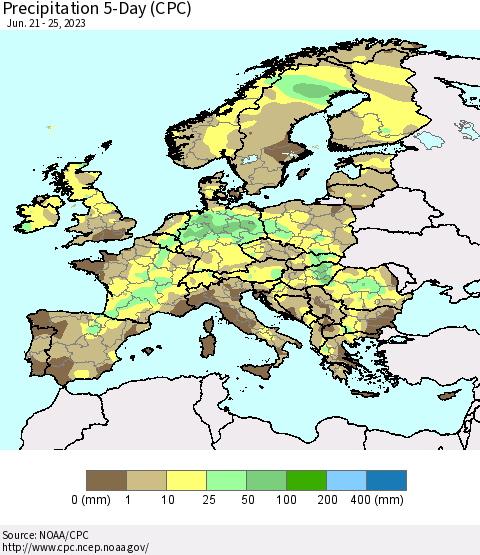Europe Precipitation 5-Day (CPC) Thematic Map For 6/21/2023 - 6/25/2023