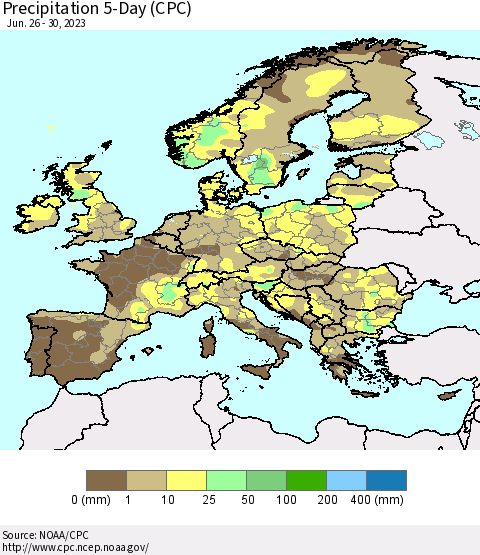 Europe Precipitation 5-Day (CPC) Thematic Map For 6/26/2023 - 6/30/2023