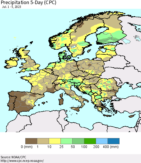 Europe Precipitation 5-Day (CPC) Thematic Map For 7/1/2023 - 7/5/2023