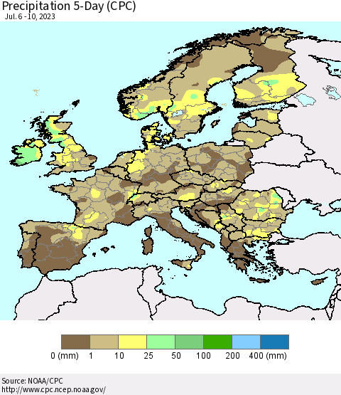 Europe Precipitation 5-Day (CPC) Thematic Map For 7/6/2023 - 7/10/2023