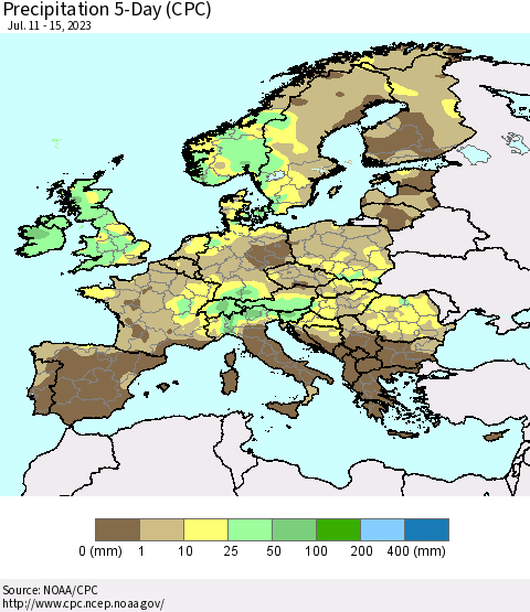 Europe Precipitation 5-Day (CPC) Thematic Map For 7/11/2023 - 7/15/2023