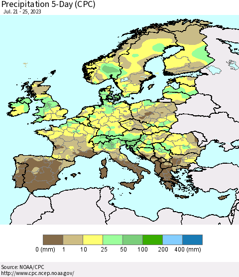 Europe Precipitation 5-Day (CPC) Thematic Map For 7/21/2023 - 7/25/2023
