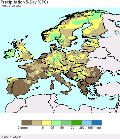 Europe Precipitation 5-Day (CPC) Thematic Map For 8/16/2023 - 8/20/2023