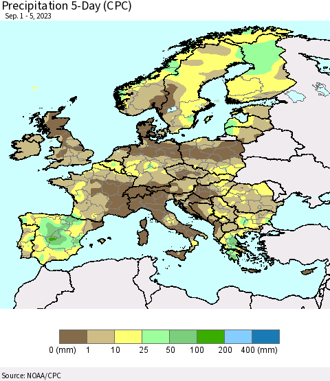 Europe Precipitation 5-Day (CPC) Thematic Map For 9/1/2023 - 9/5/2023