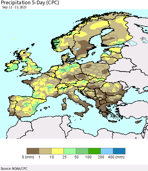Europe Precipitation 5-Day (CPC) Thematic Map For 9/11/2023 - 9/15/2023
