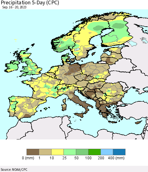 Europe Precipitation 5-Day (CPC) Thematic Map For 9/16/2023 - 9/20/2023