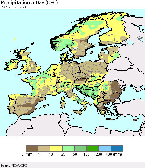 Europe Precipitation 5-Day (CPC) Thematic Map For 9/21/2023 - 9/25/2023