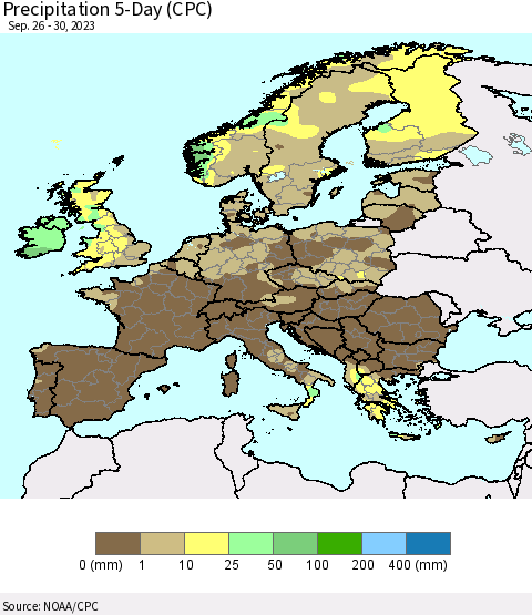Europe Precipitation 5-Day (CPC) Thematic Map For 9/26/2023 - 9/30/2023