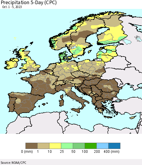 Europe Precipitation 5-Day (CPC) Thematic Map For 10/1/2023 - 10/5/2023