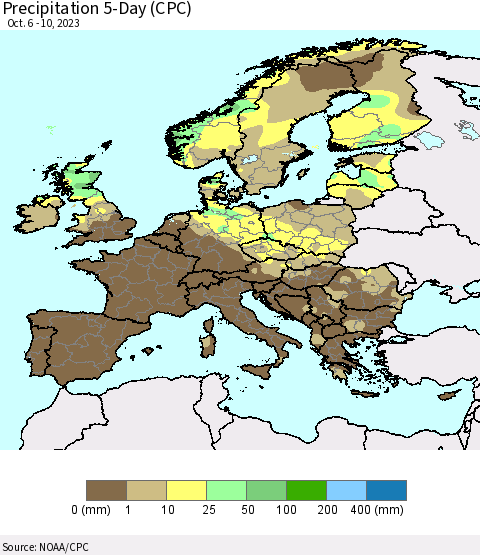 Europe Precipitation 5-Day (CPC) Thematic Map For 10/6/2023 - 10/10/2023