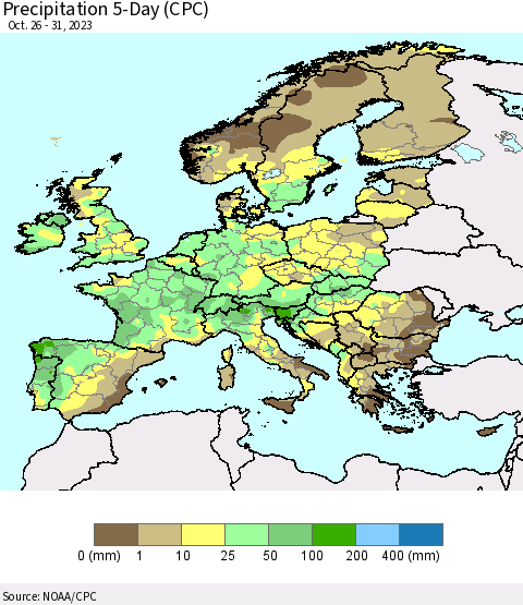 Europe Precipitation 5-Day (CPC) Thematic Map For 10/26/2023 - 10/31/2023