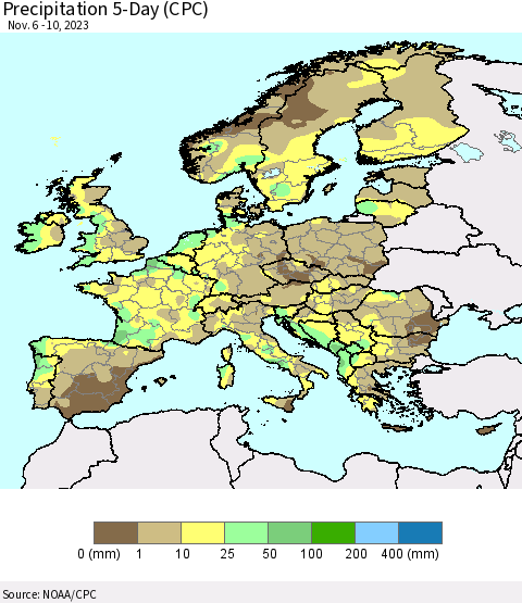 Europe Precipitation 5-Day (CPC) Thematic Map For 11/6/2023 - 11/10/2023