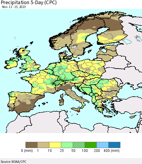 Europe Precipitation 5-Day (CPC) Thematic Map For 11/11/2023 - 11/15/2023