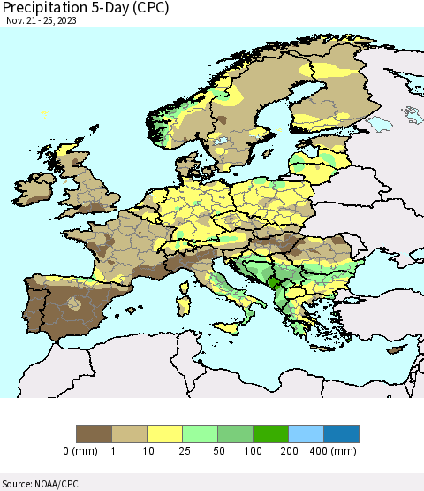 Europe Precipitation 5-Day (CPC) Thematic Map For 11/21/2023 - 11/25/2023