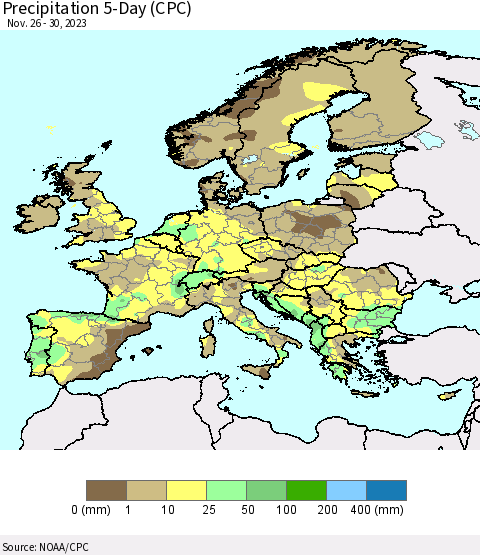 Europe Precipitation 5-Day (CPC) Thematic Map For 11/26/2023 - 11/30/2023