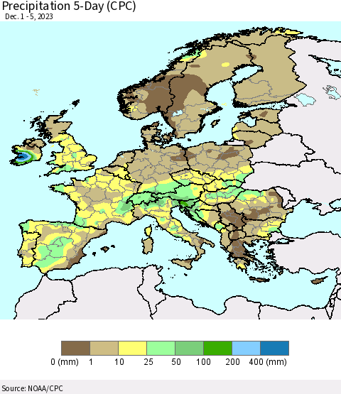 Europe Precipitation 5-Day (CPC) Thematic Map For 12/1/2023 - 12/5/2023