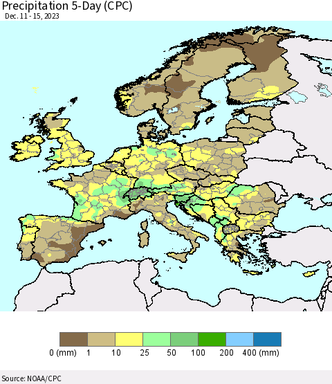 Europe Precipitation 5-Day (CPC) Thematic Map For 12/11/2023 - 12/15/2023