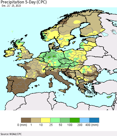 Europe Precipitation 5-Day (CPC) Thematic Map For 12/21/2023 - 12/25/2023