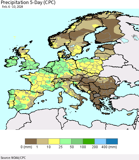 Europe Precipitation 5-Day (CPC) Thematic Map For 2/6/2024 - 2/10/2024