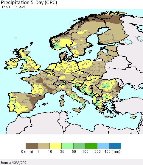 Europe Precipitation 5-Day (CPC) Thematic Map For 2/11/2024 - 2/15/2024