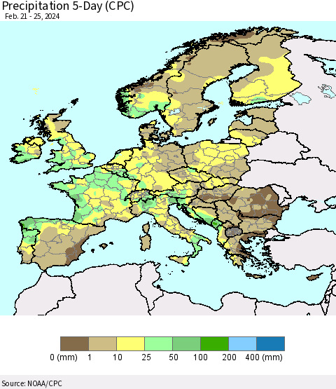 Europe Precipitation 5-Day (CPC) Thematic Map For 2/21/2024 - 2/25/2024