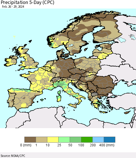 Europe Precipitation 5-Day (CPC) Thematic Map For 2/26/2024 - 2/29/2024