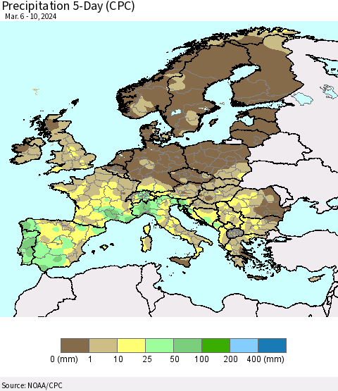 Europe Precipitation 5-Day (CPC) Thematic Map For 3/6/2024 - 3/10/2024