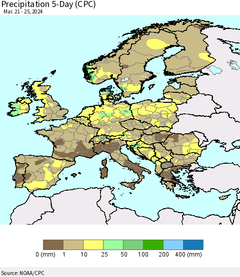 Europe Precipitation 5-Day (CPC) Thematic Map For 3/21/2024 - 3/25/2024