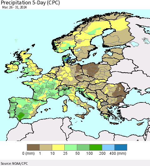 Europe Precipitation 5-Day (CPC) Thematic Map For 3/26/2024 - 3/31/2024