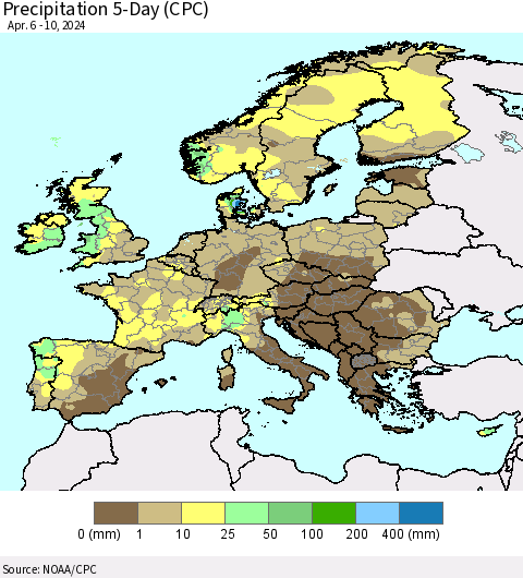 Europe Precipitation 5-Day (CPC) Thematic Map For 4/6/2024 - 4/10/2024