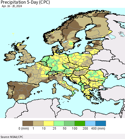 Europe Precipitation 5-Day (CPC) Thematic Map For 4/16/2024 - 4/20/2024