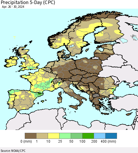 Europe Precipitation 5-Day (CPC) Thematic Map For 4/26/2024 - 4/30/2024