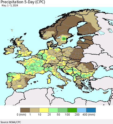 Europe Precipitation 5-Day (CPC) Thematic Map For 5/1/2024 - 5/5/2024
