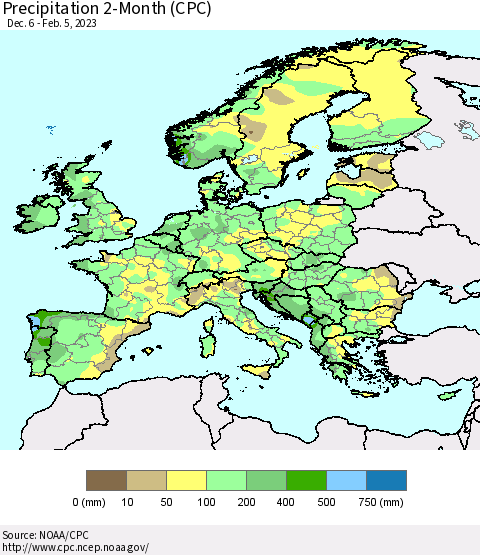 Europe Precipitation 2-Month (CPC) Thematic Map For 12/6/2022 - 2/5/2023