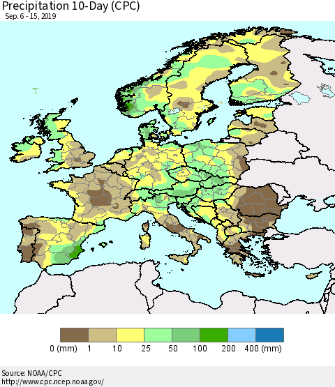 Europe Precipitation 10-Day (CPC) Thematic Map For 9/6/2019 - 9/15/2019