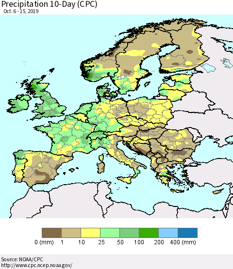 Europe Precipitation 10-Day (CPC) Thematic Map For 10/6/2019 - 10/15/2019