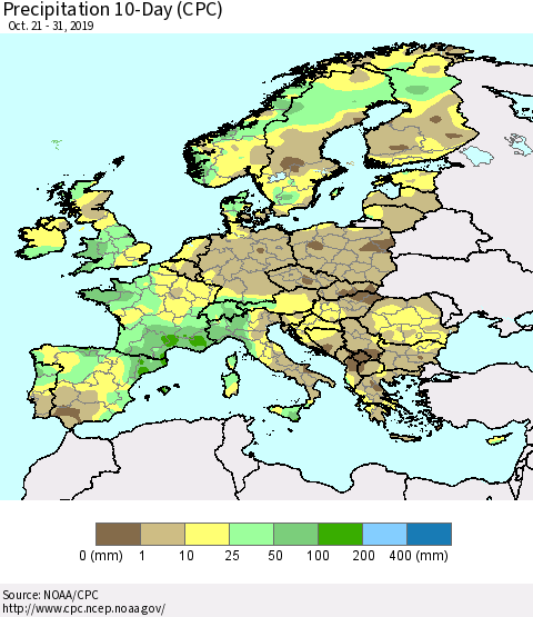 Europe Precipitation 10-Day (CPC) Thematic Map For 10/21/2019 - 10/31/2019