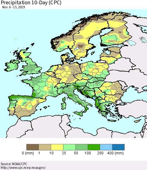 Europe Precipitation 10-Day (CPC) Thematic Map For 11/6/2019 - 11/15/2019