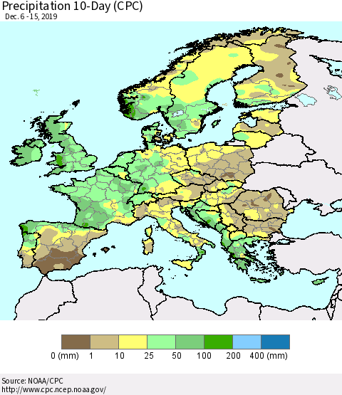 Europe Precipitation 10-Day (CPC) Thematic Map For 12/6/2019 - 12/15/2019