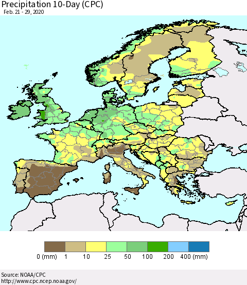 Europe Precipitation 10-Day (CPC) Thematic Map For 2/21/2020 - 2/29/2020