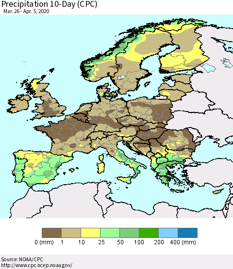 Europe Precipitation 10-Day (CPC) Thematic Map For 3/26/2020 - 4/5/2020
