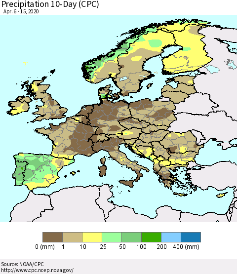 Europe Precipitation 10-Day (CPC) Thematic Map For 4/6/2020 - 4/15/2020