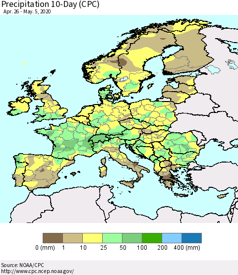 Europe Precipitation 10-Day (CPC) Thematic Map For 4/26/2020 - 5/5/2020