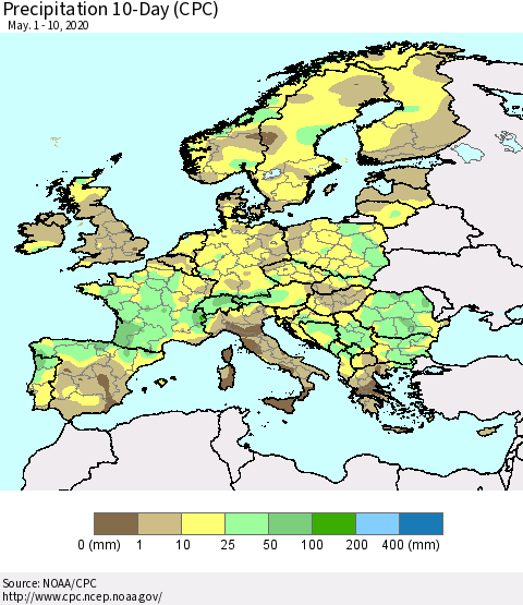 Europe Precipitation 10-Day (CPC) Thematic Map For 5/1/2020 - 5/10/2020